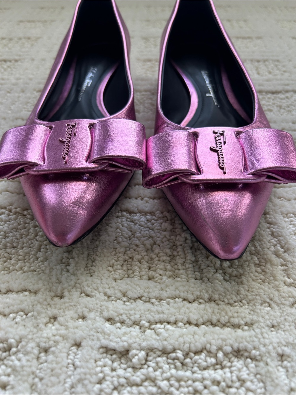 Salvatore Ferragamo Metallic Pink Varina Pointed-Toe Flats - Picture 2 of 6